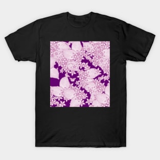 Pink blossoms and butterflies on purple T-Shirt